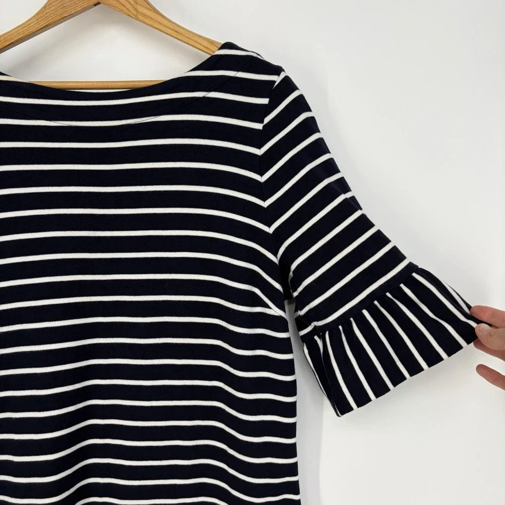Talbots Striped Bell Sleeve Shift Dress XL Cotton Navy White Nautical Summer - Picture 3 of 10